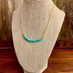 Turquoise and Gold Beaded Bar Necklace